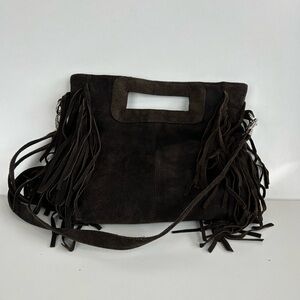 ANTHROPOLOGIE RAJ LA CHOCOLATE BROWN SUEDE FRINGE CROSSBODY